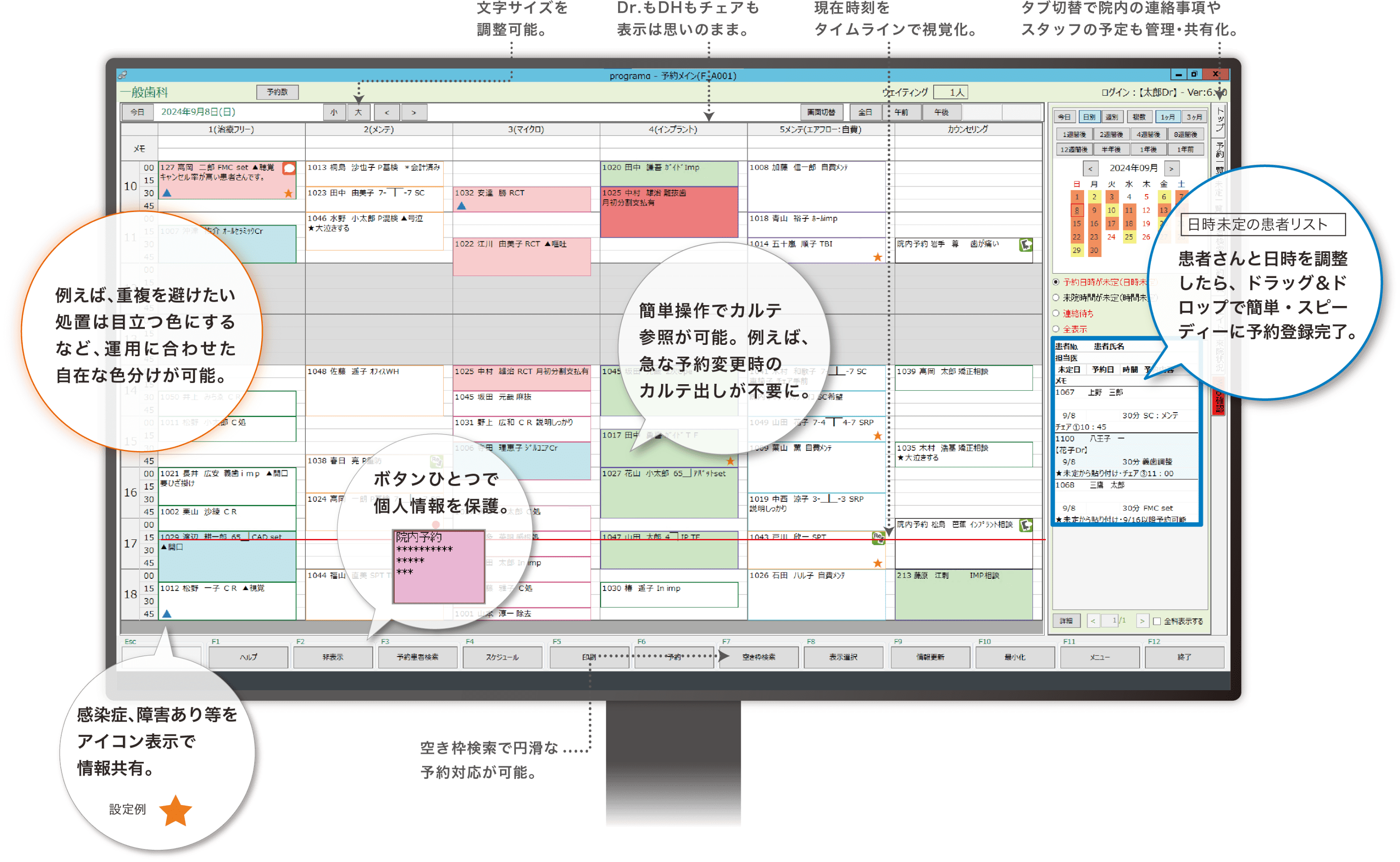 歯科予約・予定管理システムPROGRAMα 予約一覧画面詳細